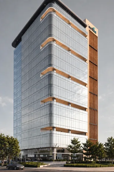 Befree Towers, Gift City, Gujarat 2-hour fire-rated façade executed. Systems Firetec Systems India; glass Fireview Glass Solutions