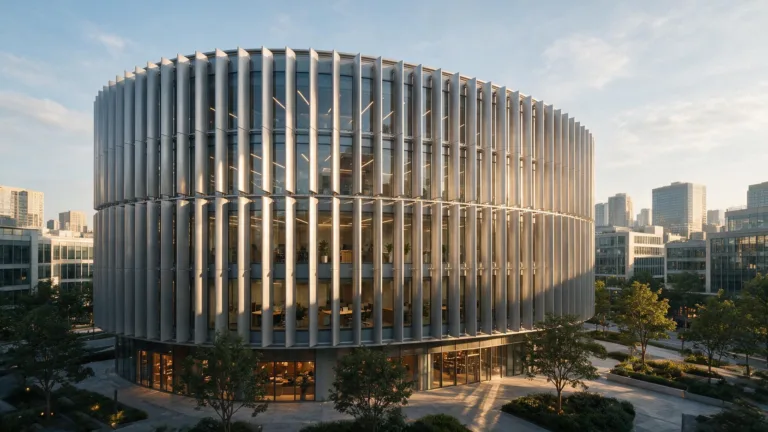 Angled aluminium fins to redirect diffused daylight toward ceilings, cut glare while retaining brightness