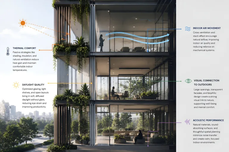 Passive design contributes directly to healthier environments by improving
